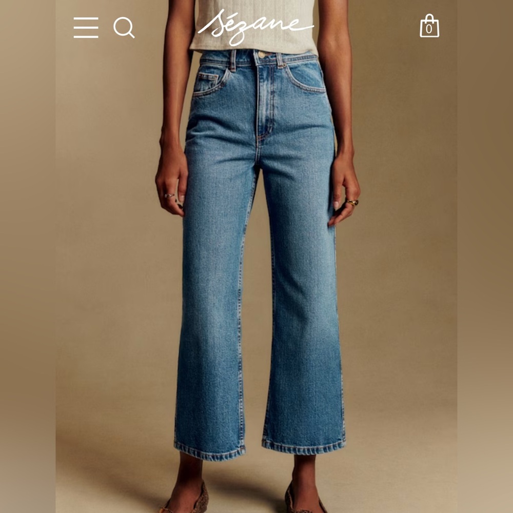 Sezane Le Crop Denim Blue Cropped Wide-Leg Jeans